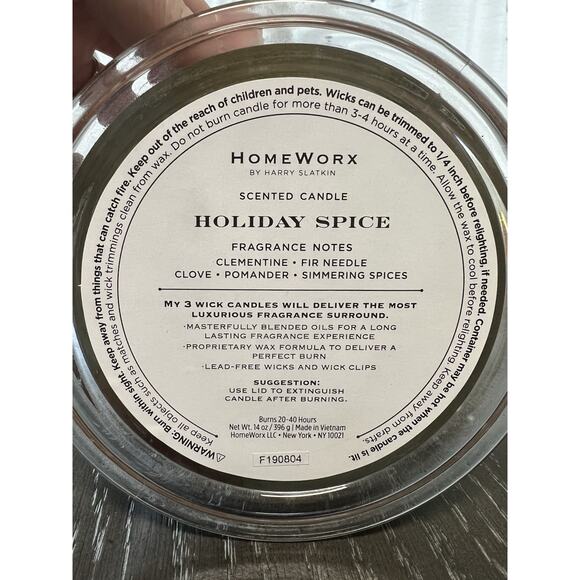 HomeWorx by Harry Slatkin Holiday Spice 3 Wick Candle 14 oz 20-40 hr Burn Time - Picture 2 of 10